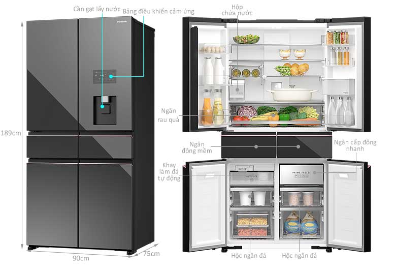 Tủ lạnh Multi Door Panasonic Inverter 650 lít NR-WY720ZMMV chia sẻ kích thước cơ bản