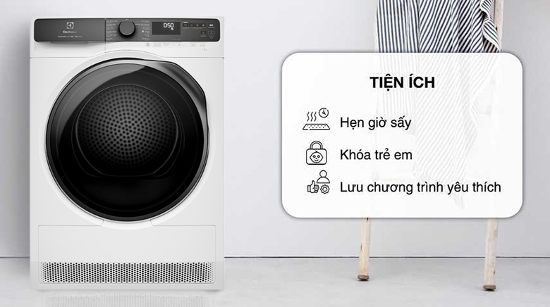 Máy sấy bơm nhiệt Electrolux 9 kg EDH903R7WC - Trang bị nhiều tiện ích