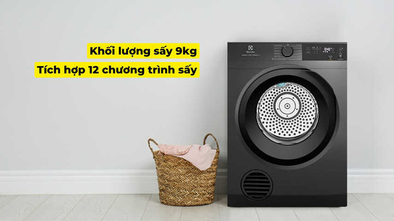Máy sấy thông hơi Electrolux 9 kg EDS904N3SC - Khối lượng sấy 9kg phù hợp cho gia đình từ 4-6 người