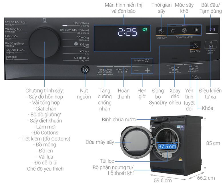 Máy sấy bơm nhiệt Electrolux 9 kg EDH903R7SC