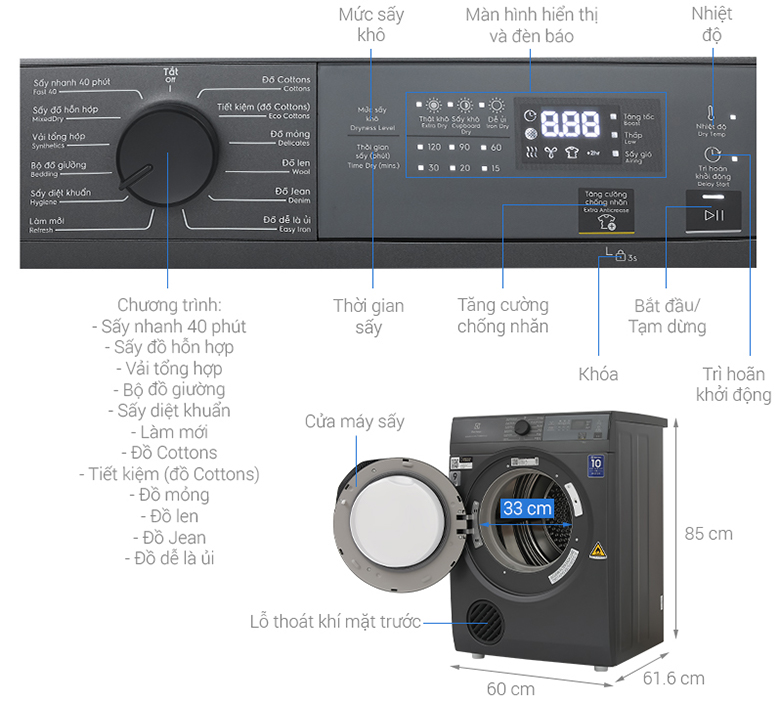 Máy sấy thông hơi Electrolux 9 kg EDV904N3SC