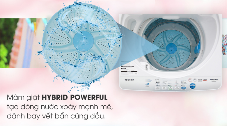 Mâm giặt Hybrid Powerful- Máy giặt lồng đứng Toshiba 7 kg AW-A800SV(WB)