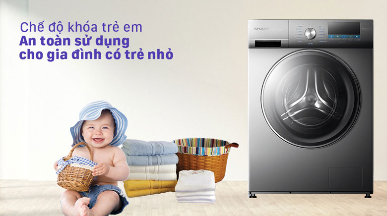 Máy giặt Sharp với chế độ khóa trẻ em đảm bảo an toàn